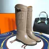 Boots Laser Engraving Top Quality Brand Knee High Fashion Horse Totem Riding Metal Decor Low Heel Comfortable Women1