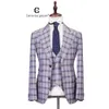 Cenne Des Graoom New Men Suit Plaid Double Breasted 3 Pieces Slim Fit High Quality Blue Wedding Party Costume Groom DG-LOVE Y201026