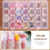 Gold Hollow Mix Metal Frame Nail Jewelry box 28 grids/set Rivets pearl shell Shiny Charm 3D Nails Art Decorations