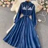 Spring Autumn Women Casual Dress 2022 New Fashion Retro Slim Long Sleeve Denim Embroidered Single Breasted Elegant Vestidos