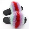 Furry Winter Cute Women's Ladies Plush Fluffy Tisters Real Fox Fur Home Shoes Women Slides Sandaler Stripe Flip Flops Y2 32