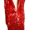 Blingstory High Street Tassel Flapper Vestidos Fase Performance Trajes Feminino Lantejoula Vestidos de Flecos Mujer Y0118