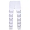 Mens Jeans White Ripped Skinny Estruerad förstörde manlig cyklisthål Disken Dragd Zipper Slim Fit Denim Casual Trousers Pants Drak22