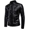 Mäns Fur Faux Mens Läderjacka med Många Zippers Coat Biker Motorcykel Svart Asiatisk Storlek M-5XL