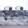 Huitan Vierkante Blauwe Serie Steen Vrouwen Ringen Eenvoudige Minimalistische Pinky Accessoires Ring Band Elegant Förlovning Sieraden Ringen