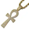 Iced Out Egyptian Ankh Key Pendant Necklace With Chain 2 Colors Fashion Mens Halsband Hip Hop Jewelry 201013229C