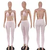 Nouvelles tenues en gros femmes survêtements vêtements d'été licou débardeur soutien-gorge + leggings deux pièces ensemble survêtements solides correspondant ensemble plaine vêtements de sport tenue de club 6942