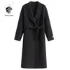 FansILanen 100% шерстяная смесь длинные женские пальто осень осень зима кашемира черное зимнее пальто женское шерстяное розовое пиджак пальцев дамы 201210
