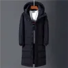 Inverno 90% piumino d'anatra bianco uomo con cappuccio moda alta qualità lungo addensare caldo piumino cappotto nero allentato parka 201114