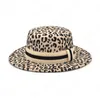 New Autumn Winter Wool Flat Top Bowler Hats Classic Leopard Fedora Hat Women Wide Brim Jazz Cap Man Vintage Panama
