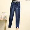 Höststräcka Skinny Soft Women's Jeans High Waist Patchwork Byxor Mujer Plus Size Elastic Slim Pencil Pants Cowboy 5XL 201223