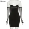 KLALIEN Moda Sexy Party Beach Compleanno Nero senza spalline Dres Semplice sottile rimovibile maniche in rete Abito femminile 220311