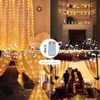 3x3m USB-fönster gardinsträng ljus Jul LED Fairy Lights Outdoor Music Control 8 Lighting Mode Garland Wedding Party Deco