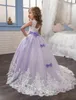 Belles robes de filles de fleurs violettes et blanches en dentelle perlée avec des nœuds appliqués robes de concours pour enfants robes de soirée de mariage pour fille2244