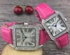 Mode Femmes Hommes Montres en cuir Rouge gris noir vert rouge quartz Horloge dame Robe Montre-bracelet de luxe Célèbre designer carré diamon227I