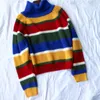Harjuku Contrast Stripes Roll Turtle Neck Knitted Jumper Suéter de cuello alto con bordado WEIRDO Top de gran tamaño para mujer / 201221