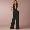 Dower Me Sexy Halter Neck White Jumpsuits Pockets Backless Long Elegant Rompers Wedding Party Women's Black Autumn Playsuits 211V