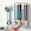 Dispensador de sabão líquido montagem de parede 300ml acessórios de banheiro plástico detergente shampoo dispensadores de mão dupla cozinha de cozinha de cozinha Y200407