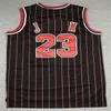 Retro basket 23 Michael Jersey Men Vintage All sömnad rödblå vit svart randlag färg andas rent Cottontop Q Jerseys