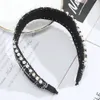 Pearl Plaid Pałąk Akcesoria do włosów dla dziewcząt Retro Tkaniny Bezel Hair Hoop Bands Wiązany Szeroki Stroczki