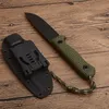 1Pcs High Quality Outdoor Survival Straight Knife D2 Black Stone Wash Drop Point Blade Full Tang Green G10 Handle With ABS K Sheath