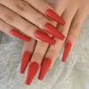 False Nails Red Color Arrivals Nail Tips High Quality Press On Extra Long Matte Coffin Fake Prud22