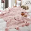 Knitted Blanket Sofa Throw Blankets Cotton Pompom Baby Blankets Crochet Blanket For Bed Sofa Cover Knitted Carpet 160* LJ201014