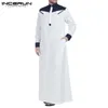 INCERUN Muslim Men Arab Islamic Kaftan Patchwork Stand Collar Abaya Long Sleeve Fashion Saudi Arabia Men Jubba Thobe Plus Size