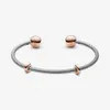 100% 925 Sterling Silver Rose Gold Moments Snake Chain Style Open Bangle Fashion Wedding Engagement Smycken Aceessory Making For243w