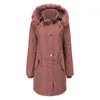 Vrouwen katoen gewatteerde jas grote maat hooded afneembare winter warm plus fleece rits pocket jack op kraag overcoat1
