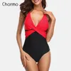 Charmo Kobiety Swimwear Swimsuit One Piece Colorblock Cross Suit Suit Patchwork Beachwear Elegancki Monokini Solid Color Monokini T200708