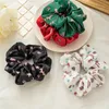 Satin Silk Cartoon Print Scrunchies Elastic Hair Bands 2021 Nya Kvinnor Flickor Hårtillbehör Ponytailhållare Hårband Rope