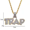 Yellow Gold Color Bling Ice Out CZ TRAP Pendant Necklace with 24inch Rope Chain for Mens Rapper Jewelry