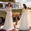 2021 Bohemia Vestidos de casamento mangas compridas Lace apliques vestidos de noiva Custom Made botão Voltar Varrer Train A Linha de Vestido de Noiva