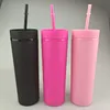 16 oz Matte Cups Acryl Skinny Tumblers met dekselstro 500 ml Plastic koffie Drinkmokken Dubbele muur Zwart Plastic Cup 6 kleuren