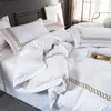 35 White Cotton Luxury Hotel / Home Bedding Set King Queen Size Bed Set Bedsheets Linne Set Broderi Duvet Cover PillowCase T200826