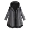 여자 재킷 여성 플러스 크기 크기 캐주얼 후드 코트 버튼 긴 소매 단색 느슨한 탑 풀오버 femme1