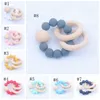 Wooden Teethers Toys Infant Silicone Chew Nursing Bracelets Baby Rattle Stroller Accessories Newborn Teeth Care Supplies 16 Colors DW5975