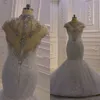 2021 Crystal Mermaid Wedding Dresses High Neck Lace Sequined Cap Sleeve Beading Bridal Gowns Custom Made robes de mariée