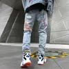 Calça de jeans aolamegs punk punk graffiti jeans de jeans broken hole calça calça fofa jeans jeans high street streetwear casual t200614