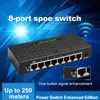 Interruptores de rede 250m Spoe Switch Ethernet com 8 10/100Mbps portas 6 Poe Splitter adequado para câmera IP/sistema de câmera AP/CCTV sem fio AP/CCTV