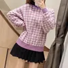 Kvinnor Houndstooth Stickning Loose Sweater Casual Femme O-Neck Långärmad Pullover High Street Lady Tops SW898 201221