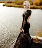 Robes de mariée gothiques noires sirène 2021 Boho campagne manches longues dentelle appliquée robes de mariée sexy dos ouvert robes de mari￩e AL8468