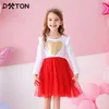 DXTON Prenses Çocuklar Elbise Kalp Payetli Kızlar Kış Uzun Kollu Çocuk Giyim Tutu Flare Parti ES 211231
