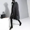 [Eam] nova lapela de mola manga longa cor sólida preta cinza split junta solta tamanho grande casaco mulheres moda jc969 201103