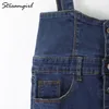 Streamgirl Langer Jeansrock mit Trägern Damen Button Jeans Röcke Plus Size Lange hohe Taille Bleistiftrock Denim Röcke Damen LJ200820