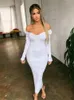 Forefair Winter Sexy Bodycon Midi Woman Dress Knitted Long Sleeve V Neck Party Elegant Robe Women's Dresses 220215