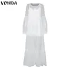 Повседневные свободные платья Женские большие размеры VONDA Fat MM Big Yards Сарафан Сексуальное платье макси с v-образным вырезом и длинным рукавом с высокой талией 2020 Y2916