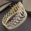 Fashion Crystal Metal Big Crown Bridal Tiaras Pink Wedding Crown Hair Jewelry Pageant Diadem Queen King Crown W01042724