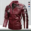 Erkek Askeri Bombacı Pilot Ceketler Erkekler Vintage Ince Biker Deri Ceket Erkek Moda Nakış Polar PU Motosiklet Coat 201120